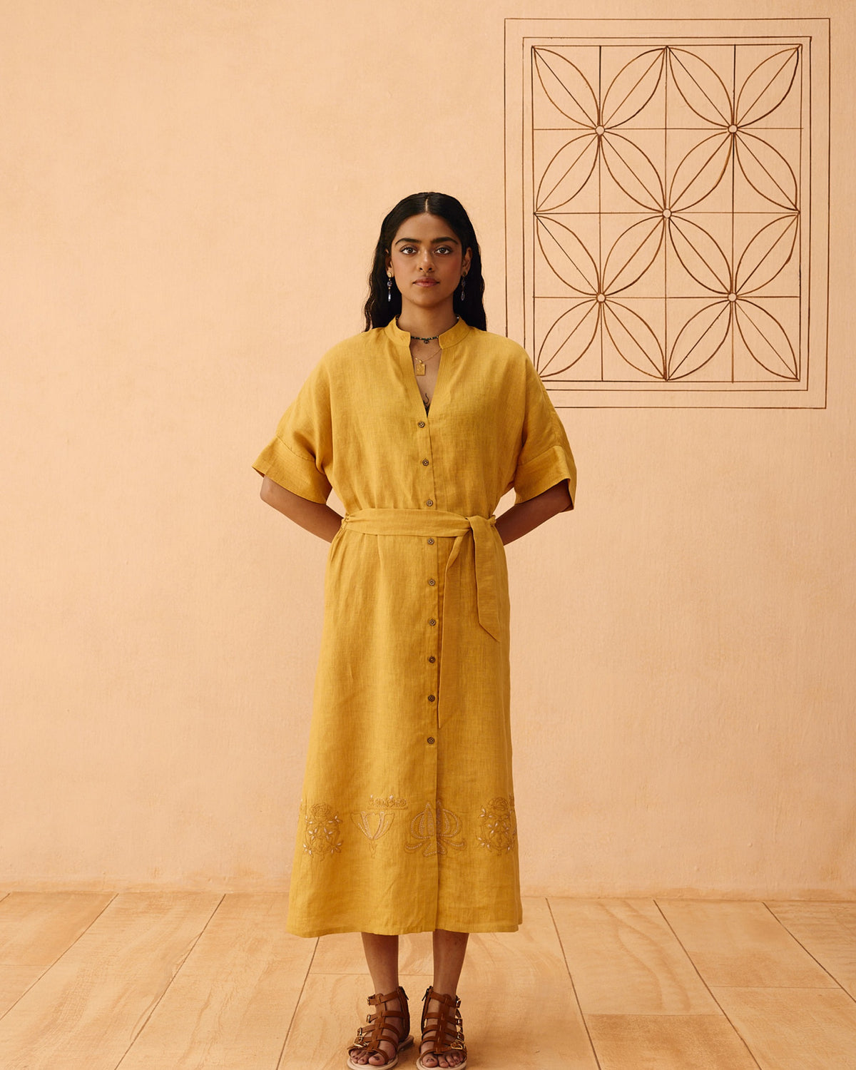 Golden Palm Linen Dress DRESSES SUI