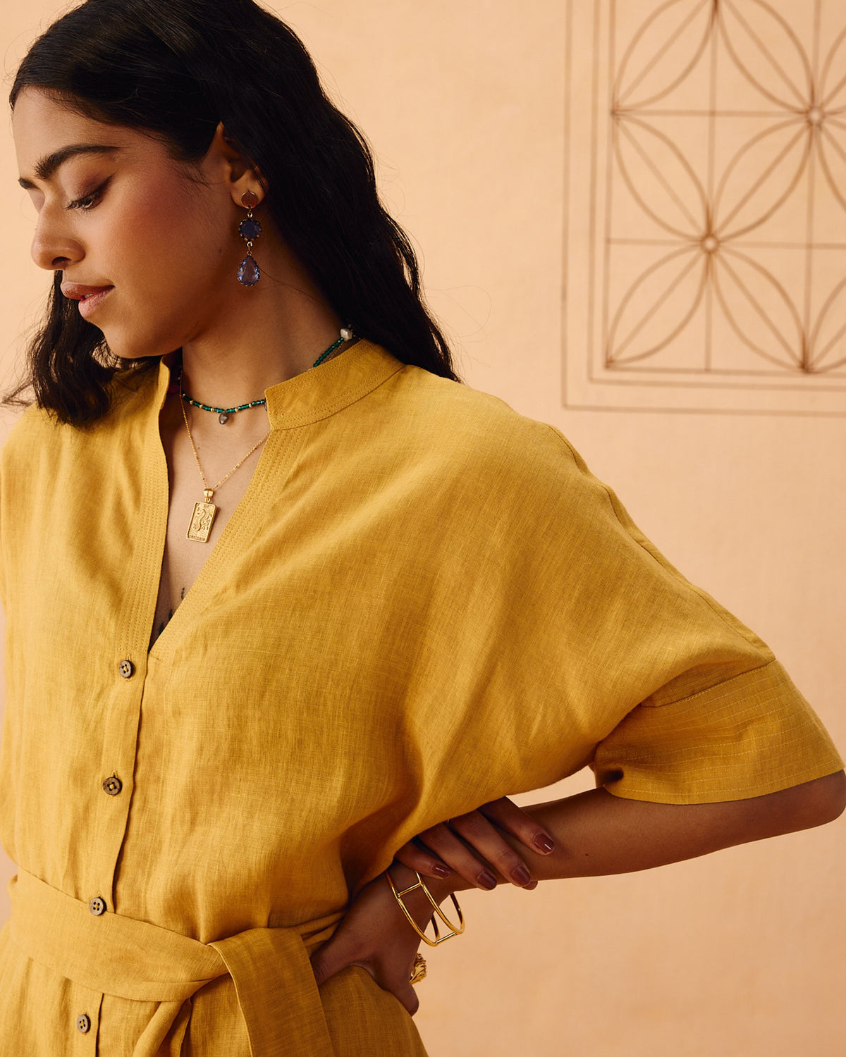 Golden Palm Linen Dress DRESSES SUI