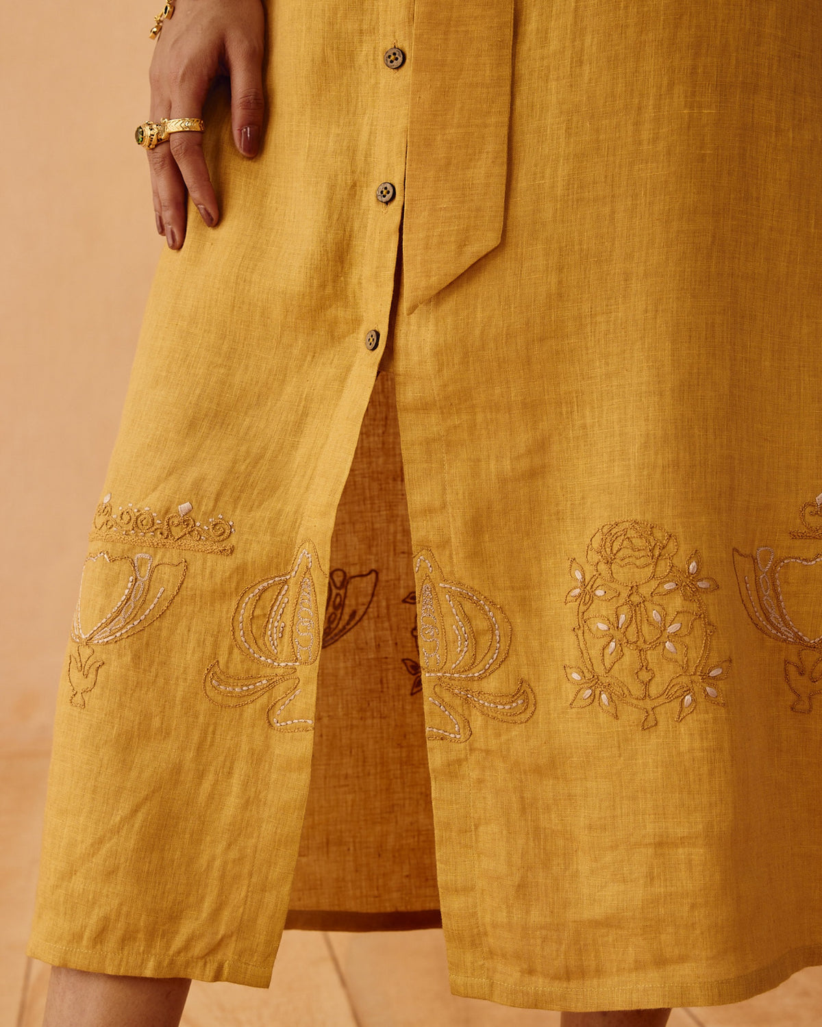 Golden Palm Linen Dress DRESSES SUI