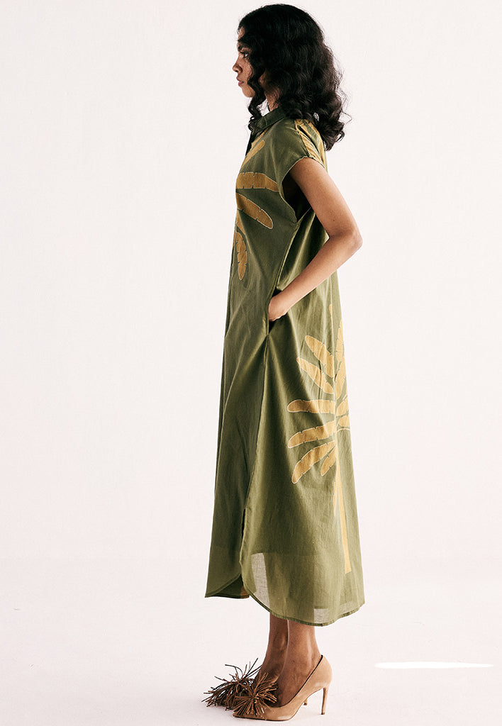 Olive Palm Shirt Dress DRESSES KHARA KAPAS