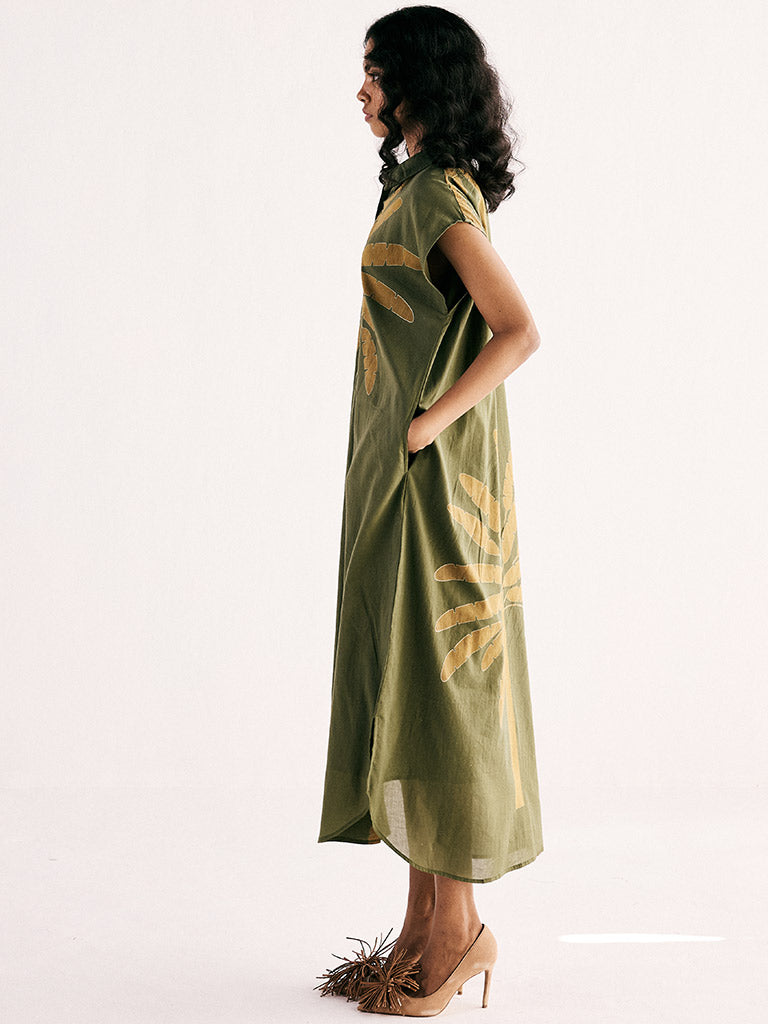 Olive Palm Shirt Dress DRESSES KHARA KAPAS