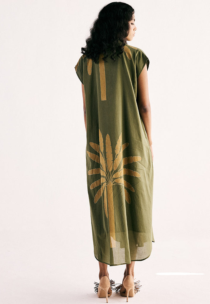 Olive Palm Shirt Dress DRESSES KHARA KAPAS