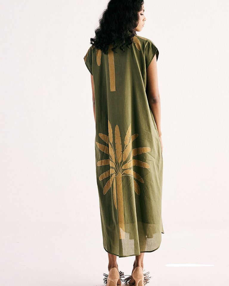 Olive Palm Shirt Dress DRESSES KHARA KAPAS
