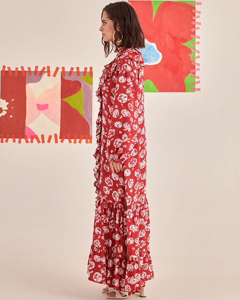 Rose Scarlet Ruffle Dress DRESSES Khajoor