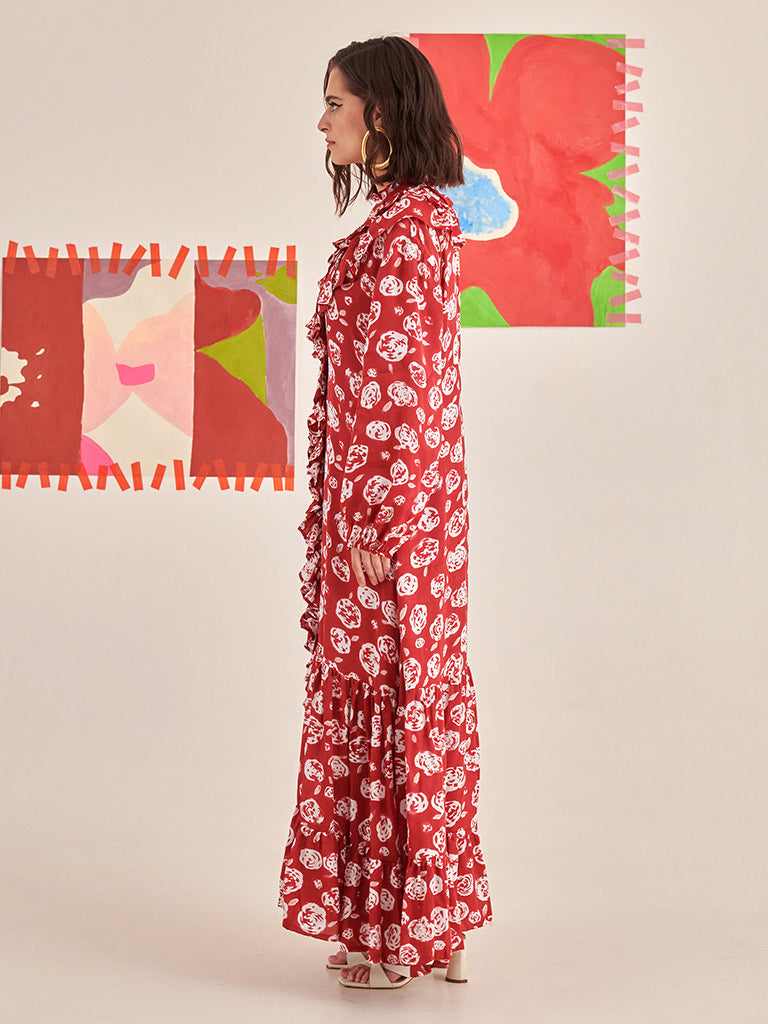 Rose Scarlet Ruffle Dress DRESSES Khajoor