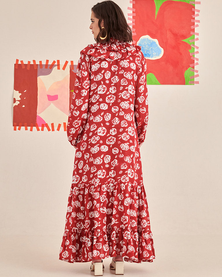 Rose Scarlet Ruffle Dress DRESSES Khajoor