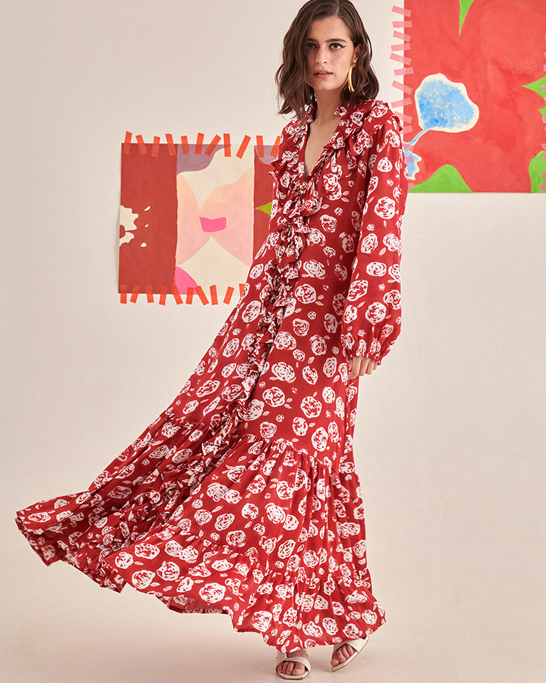 Rose Scarlet Ruffle Dress DRESSES Khajoor