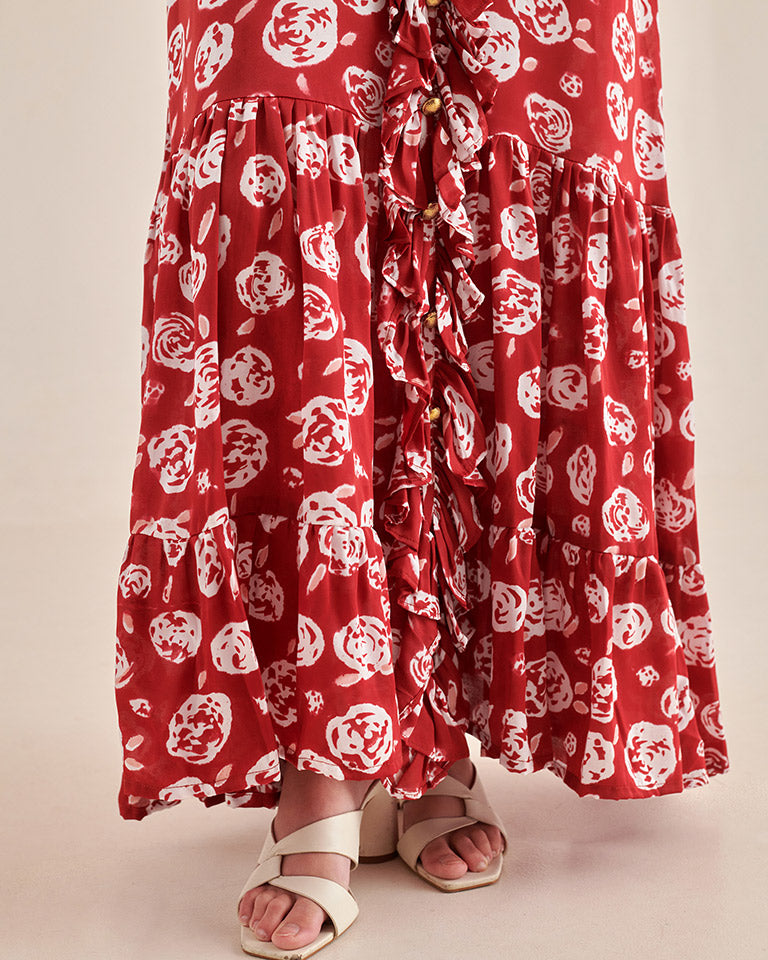 Rose Scarlet Ruffle Dress DRESSES Khajoor