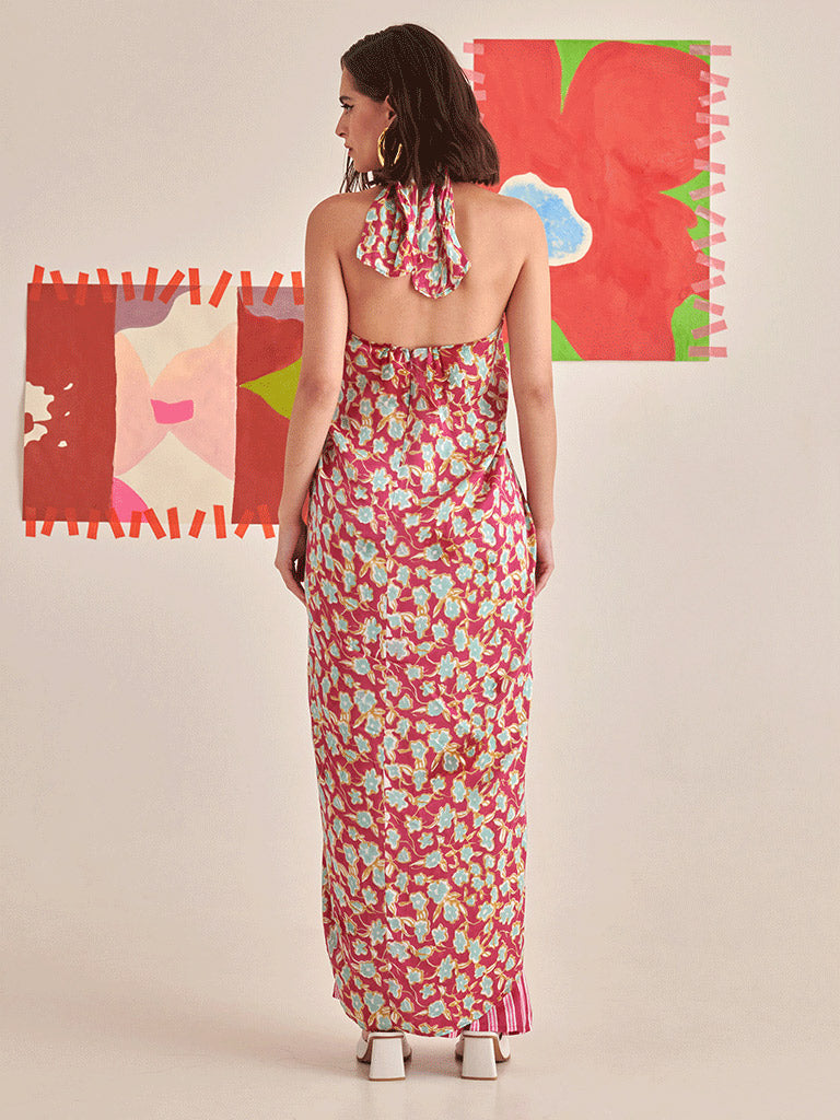 Floral Halter Draped Co-ord Set SETS Khajoor