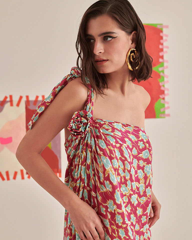 Floral Halter Neck Draped Dress DRESSES Khajoor