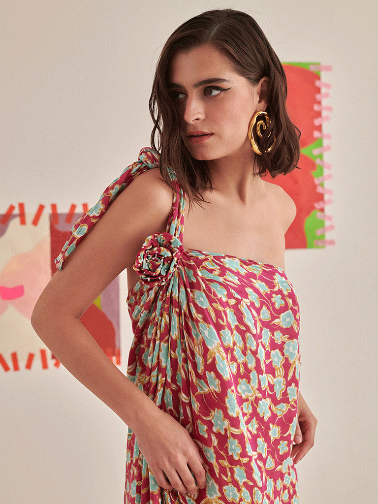 Floral Halter Neck Draped Dress DRESSES Khajoor