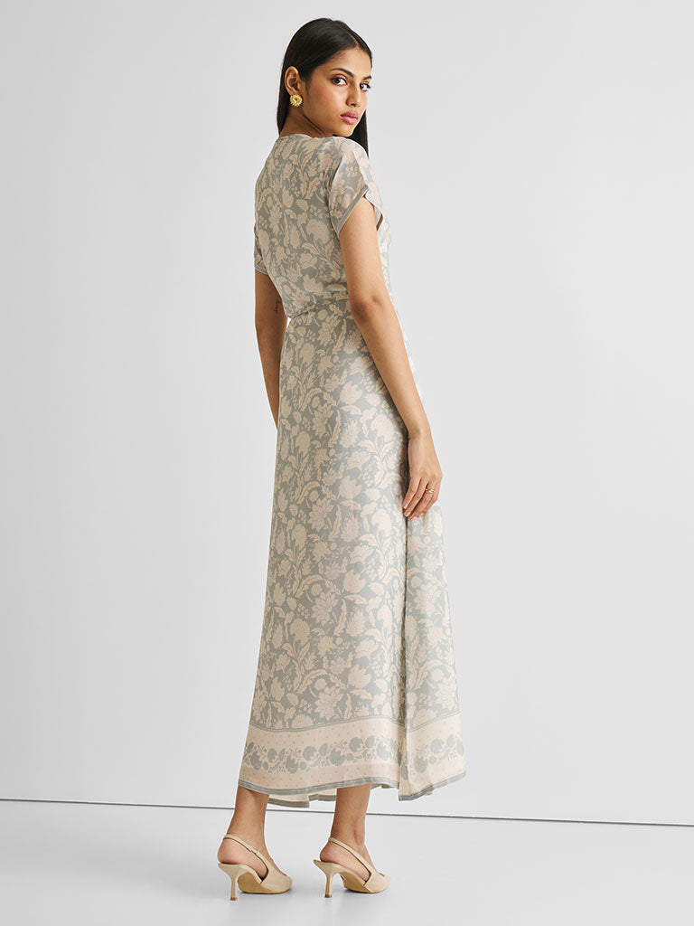 Blue Floral Maxi Wrap Dress DRESSES Reistor