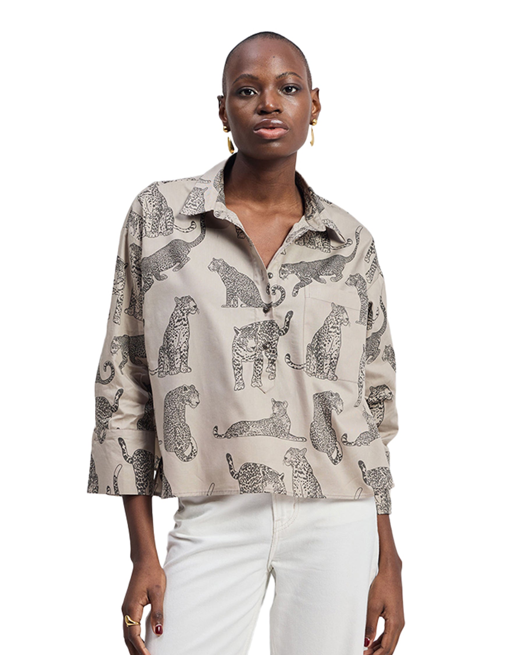 Oversized Cropped Animal Print Shirt TOPS Reistor