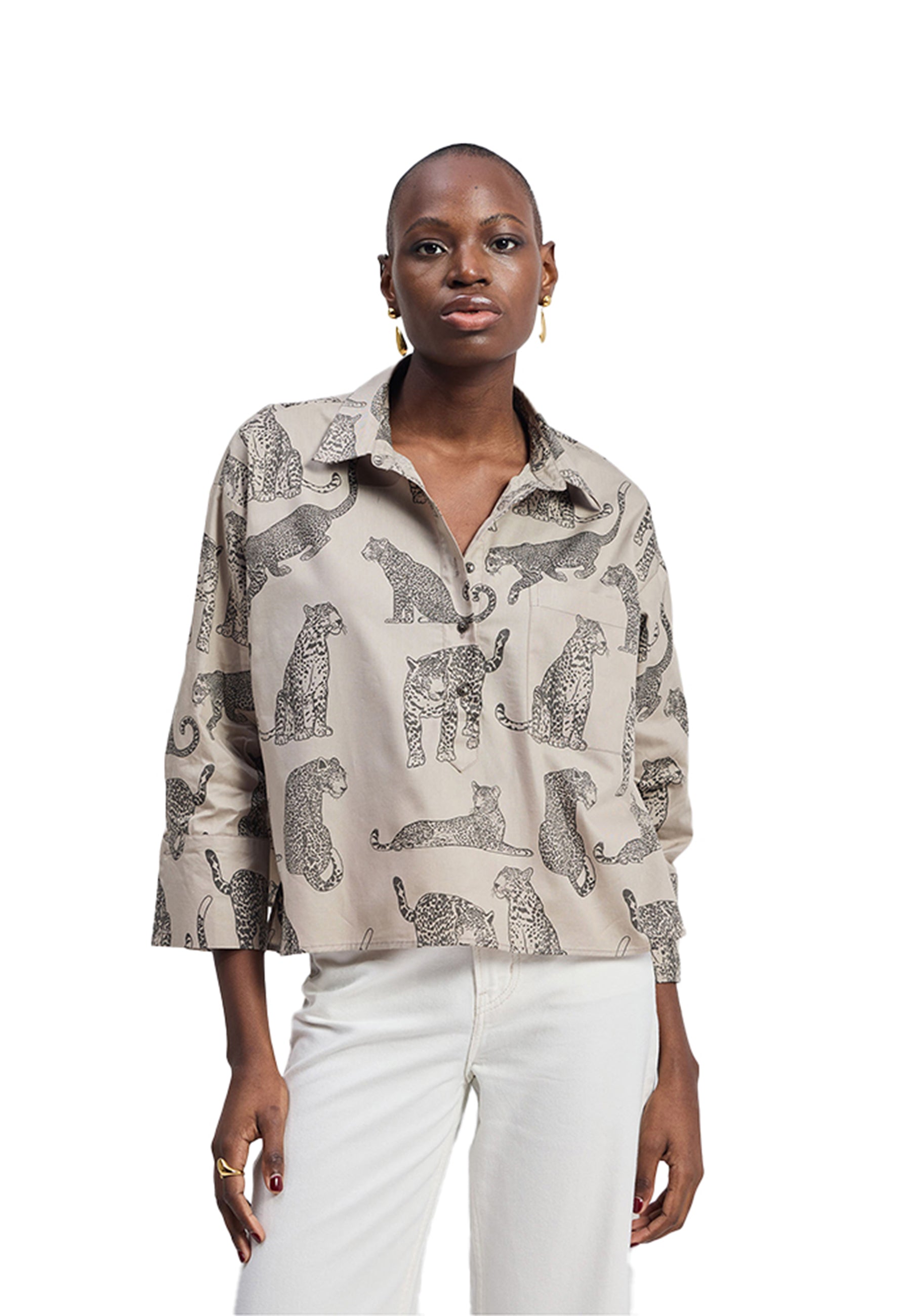 Oversized Cropped Animal Print Shirt TOPS Reistor