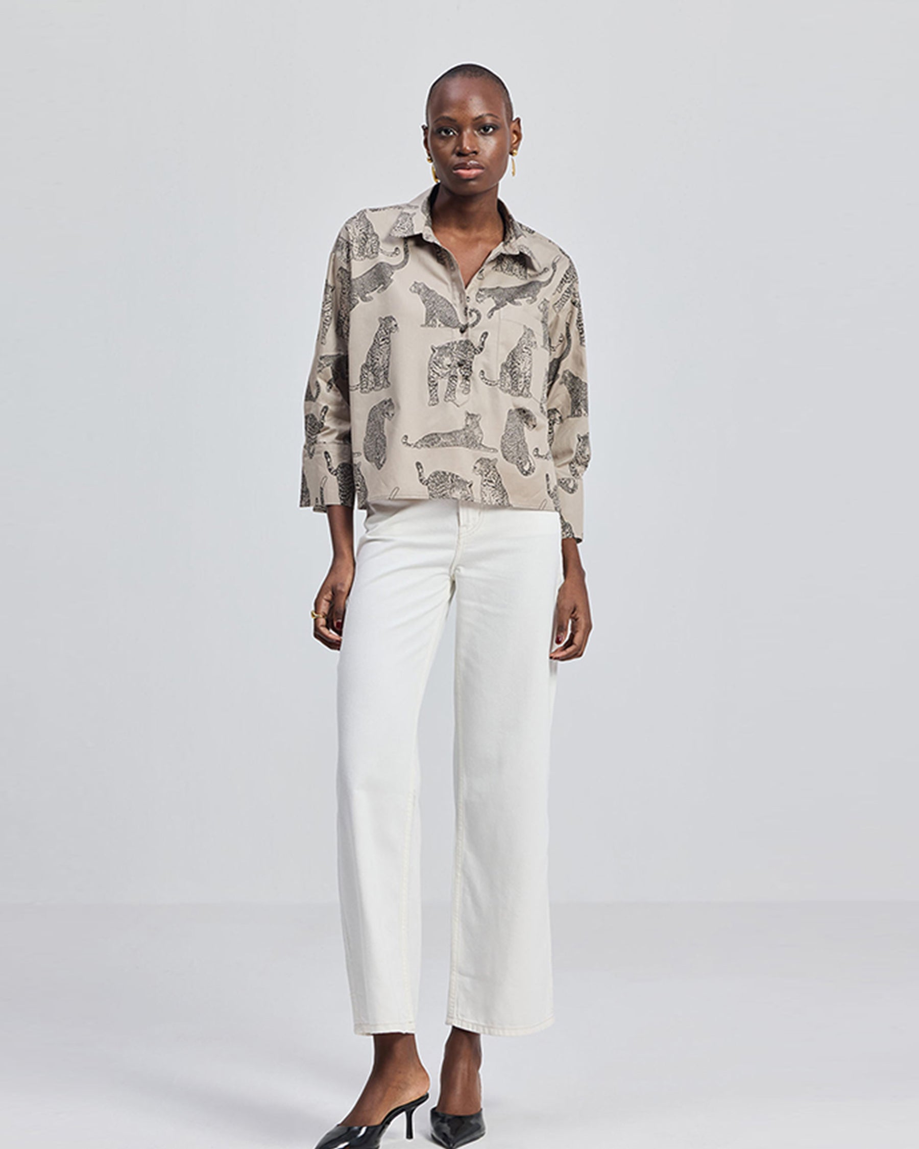 Oversized Cropped Animal Print Shirt TOPS Reistor