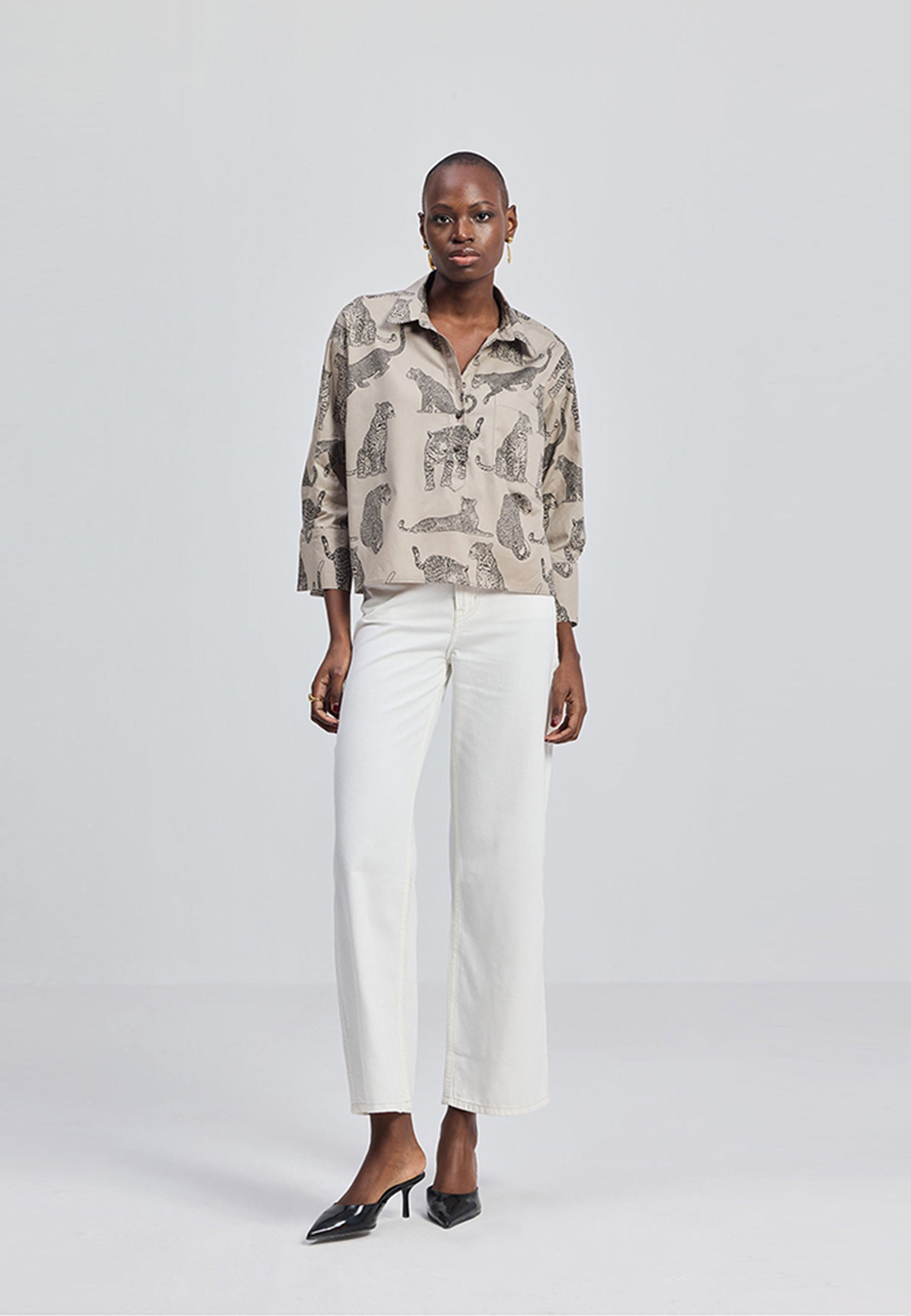 Oversized Cropped Animal Print Shirt TOPS Reistor