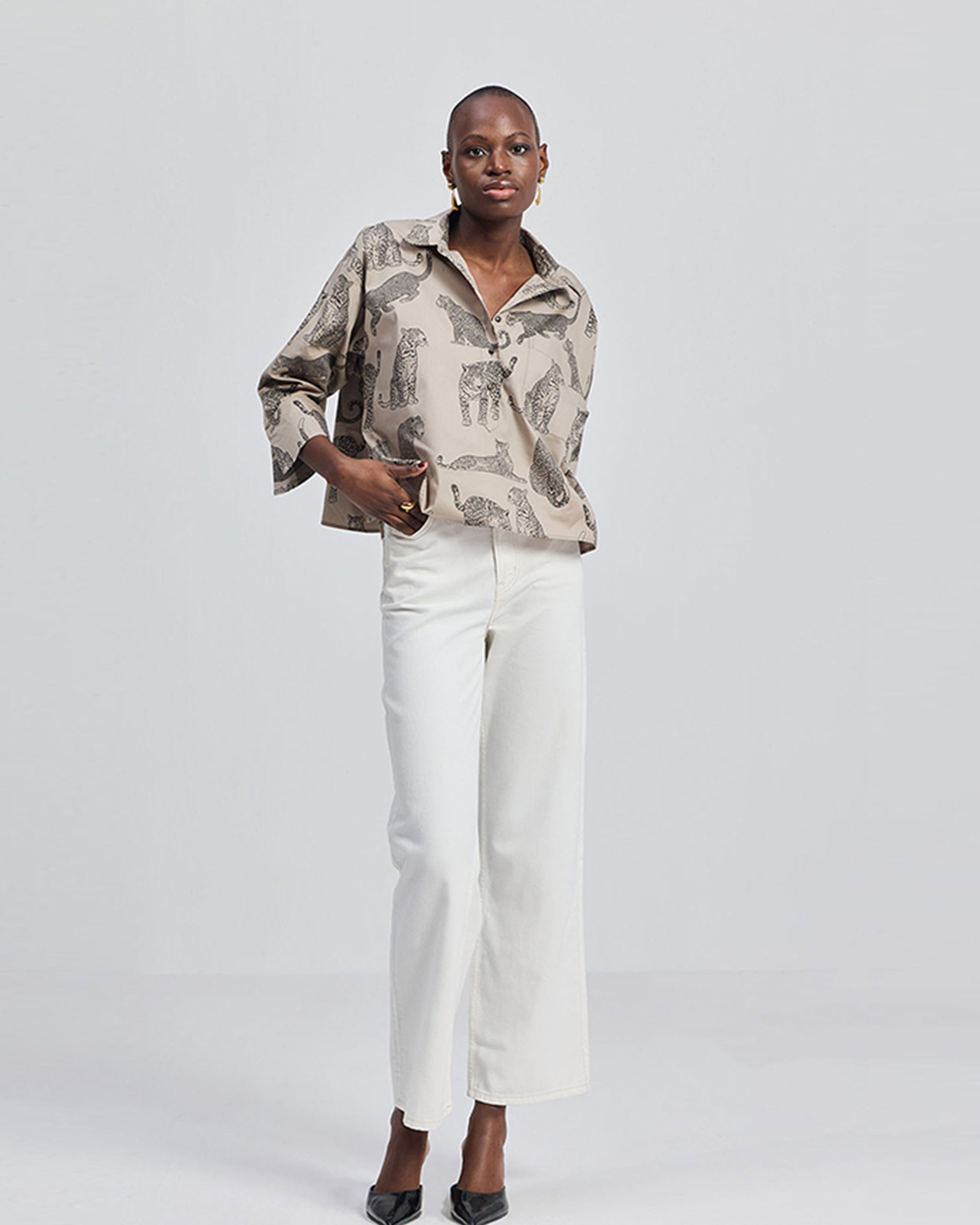 Oversized Cropped Animal Print Shirt TOPS Reistor