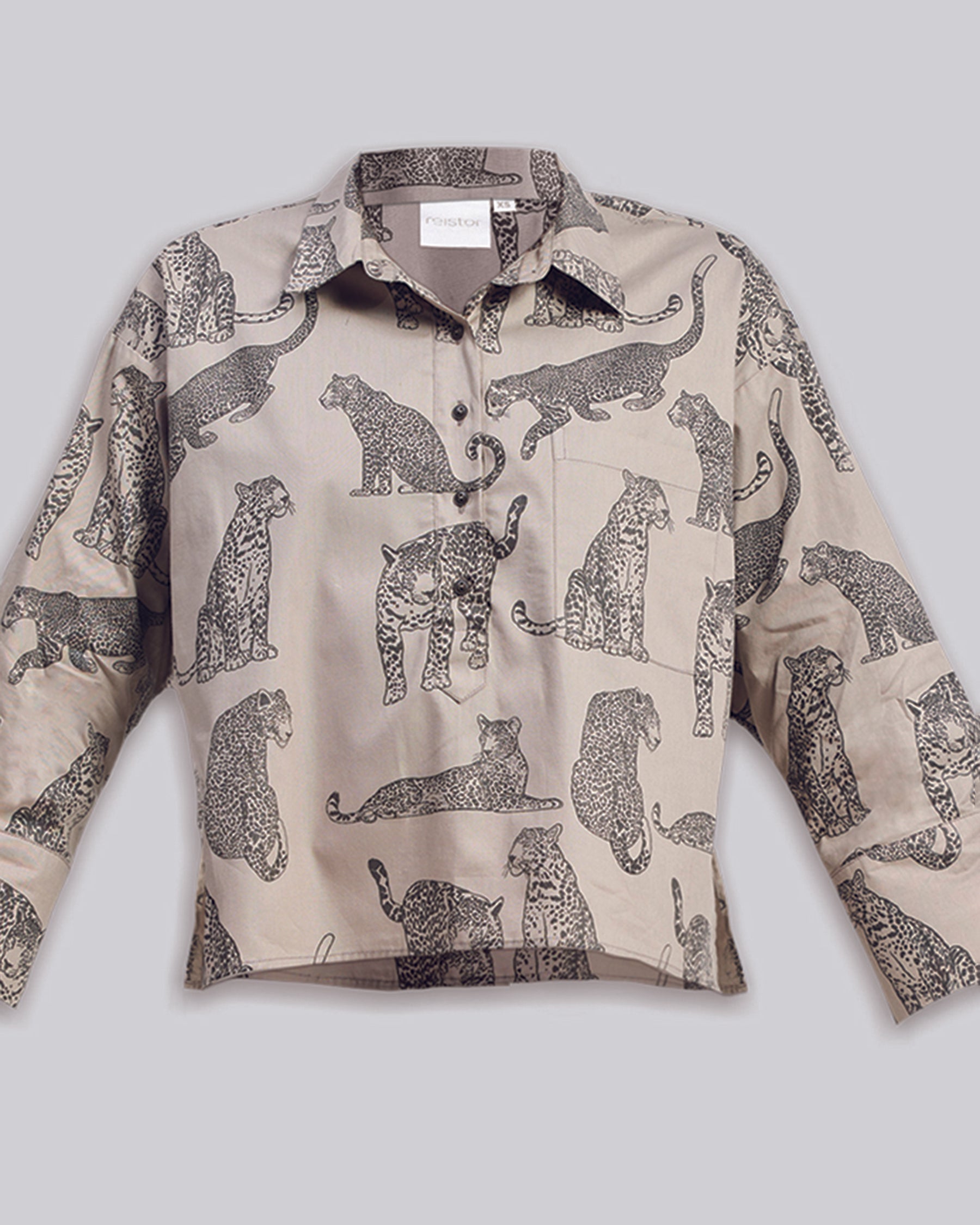 Oversized Cropped Animal Print Shirt TOPS Reistor