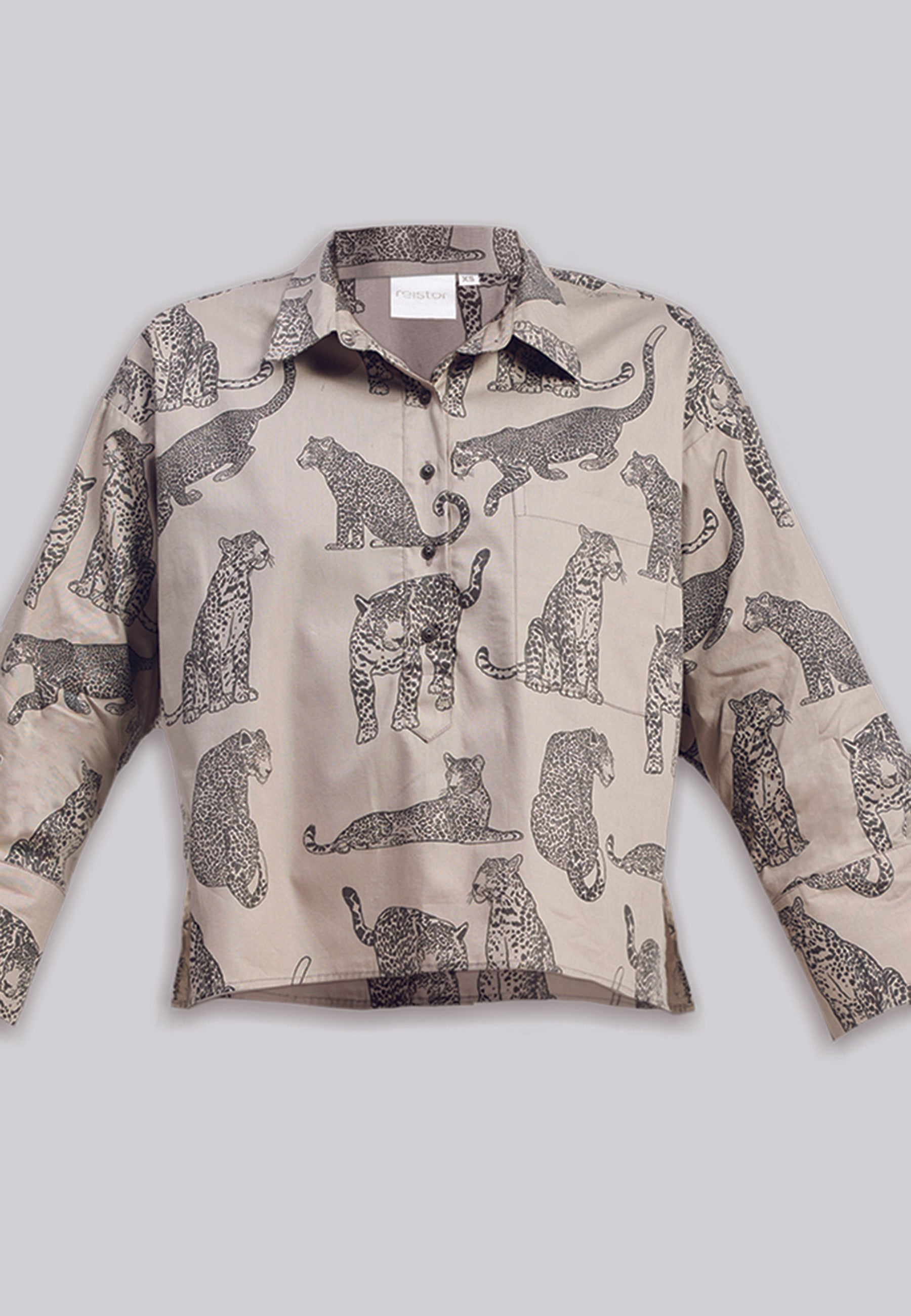 Oversized Cropped Animal Print Shirt TOPS Reistor