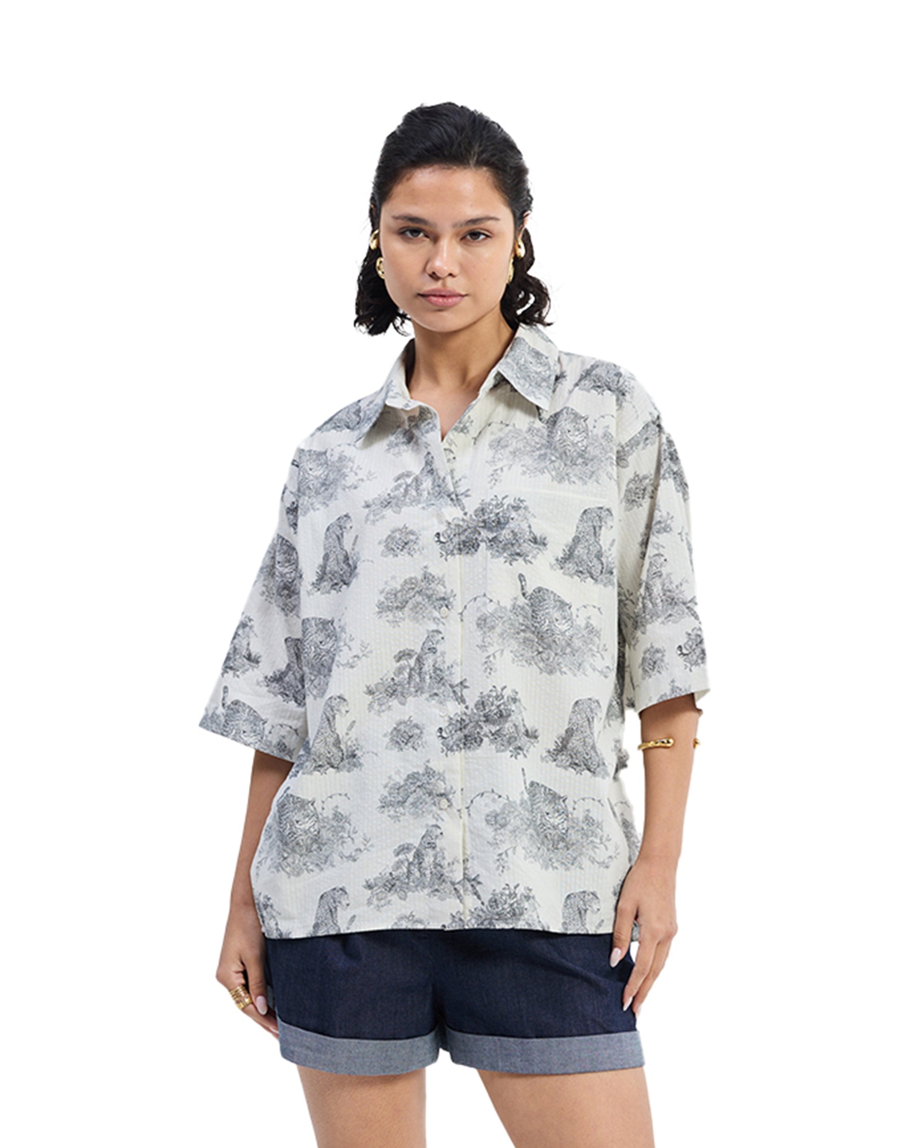 Oversized High Low Animal Print Shirt TOPS Reistor