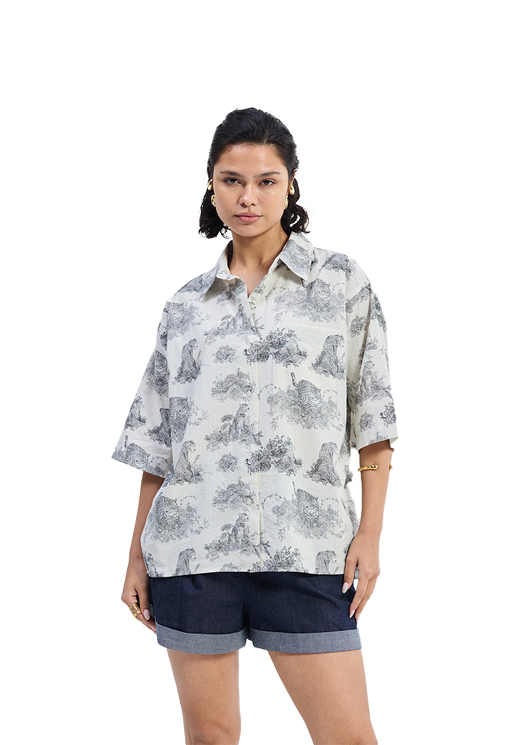 Oversized High Low Animal Print Shirt TOPS Reistor