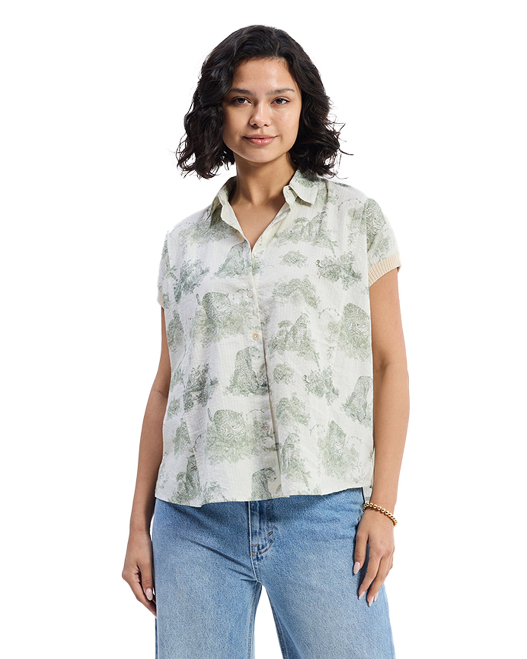 Relaxed Fit Button Down Animal Print Shirt TOPS Reistor