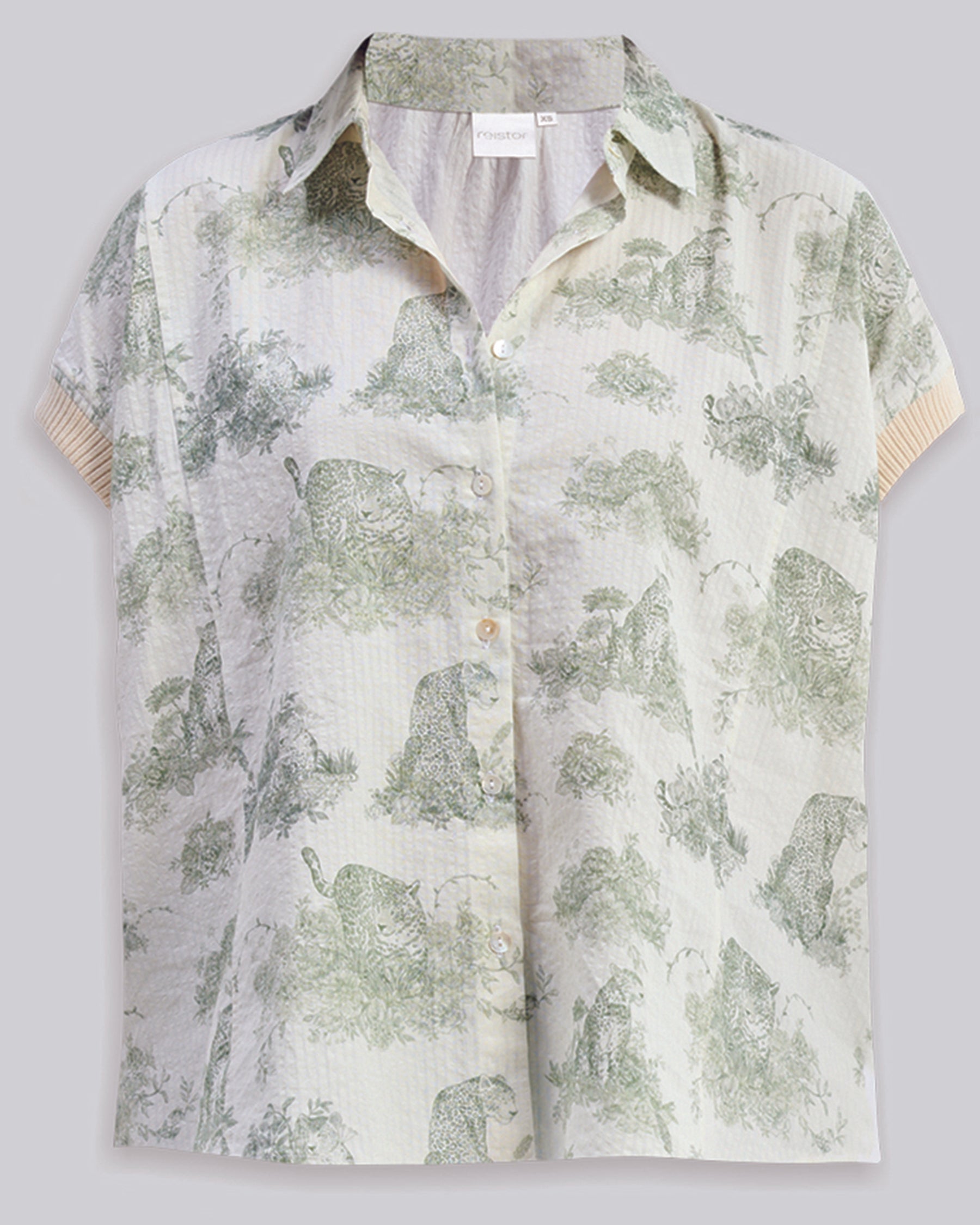 Relaxed Fit Button Down Animal Print Shirt TOPS Reistor