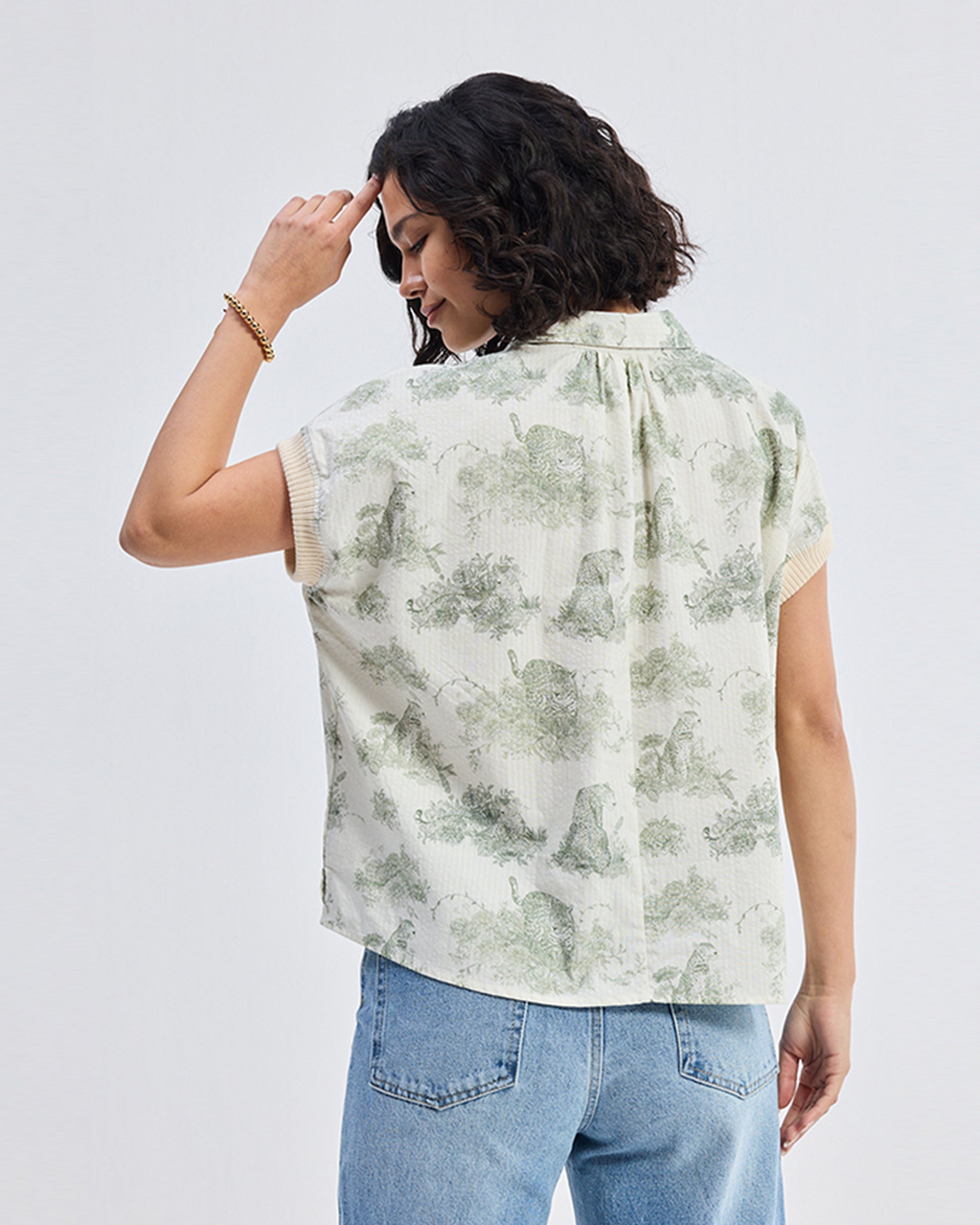 Relaxed Fit Button Down Animal Print Shirt TOPS Reistor