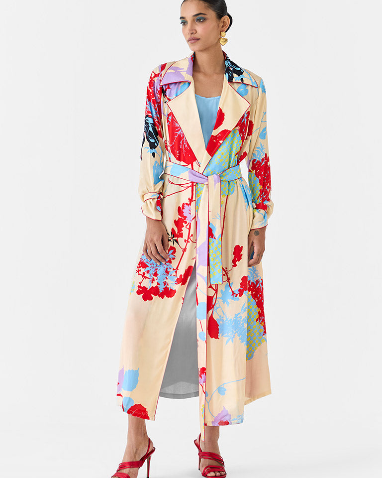 Cream Ikigai Trench Coat & Ombre Slip Dress SETS IKKIVI