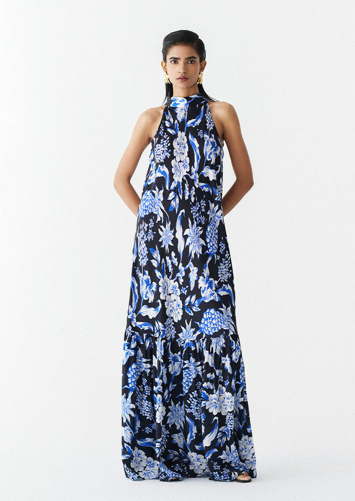 Black Pineapple Halter Dress DRESSES IKKIVI