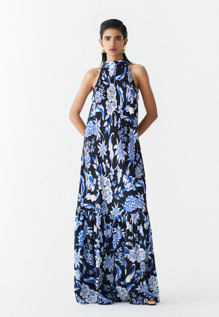 Black Pineapple Halter Dress DRESSES IKKIVI