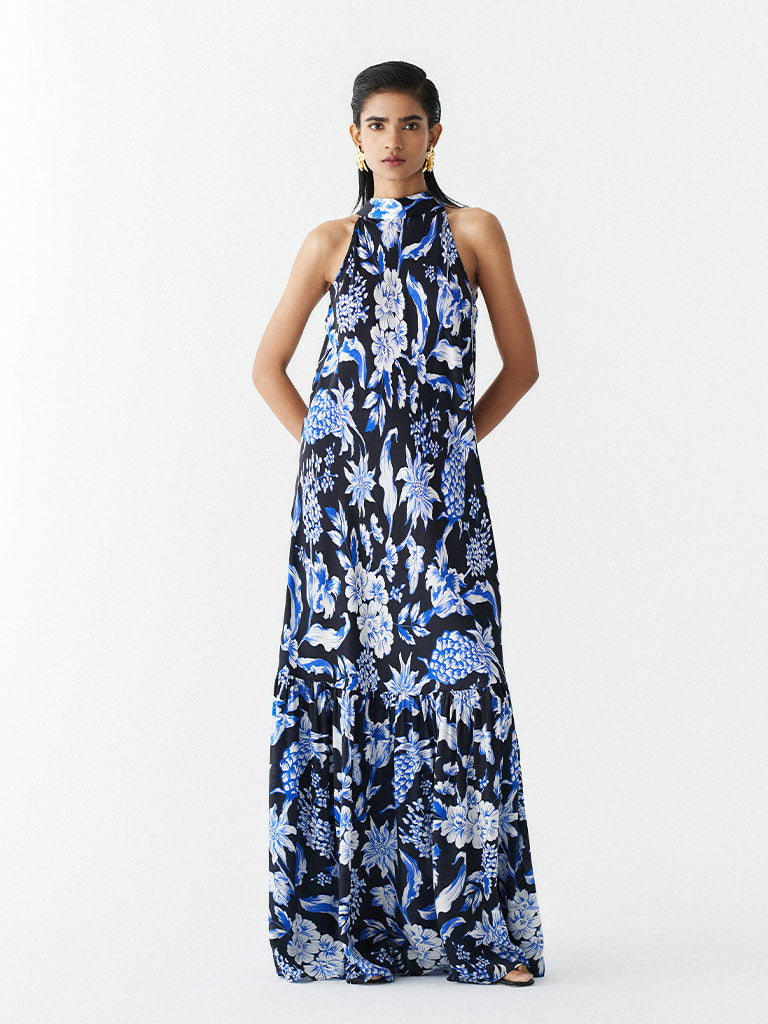 Black Pineapple Halter Dress DRESSES IKKIVI