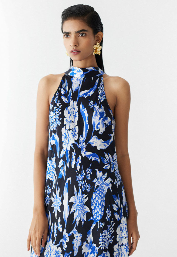 Black Pineapple Halter Dress DRESSES IKKIVI