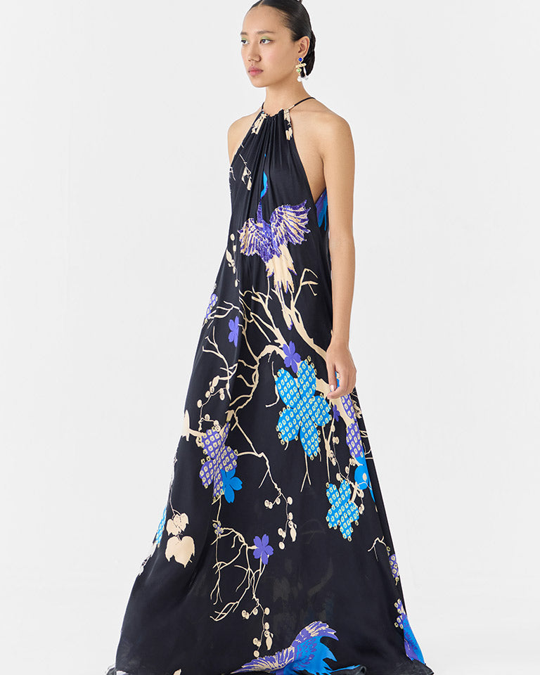 Black Crane Halter Dress DRESSES IKKIVI