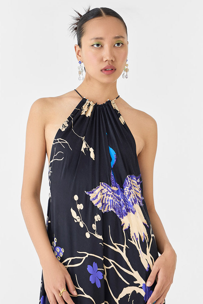 Black Crane Halter Dress DRESSES IKKIVI