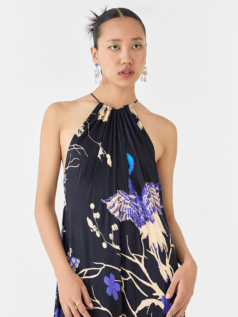 Black Crane Halter Dress DRESSES IKKIVI