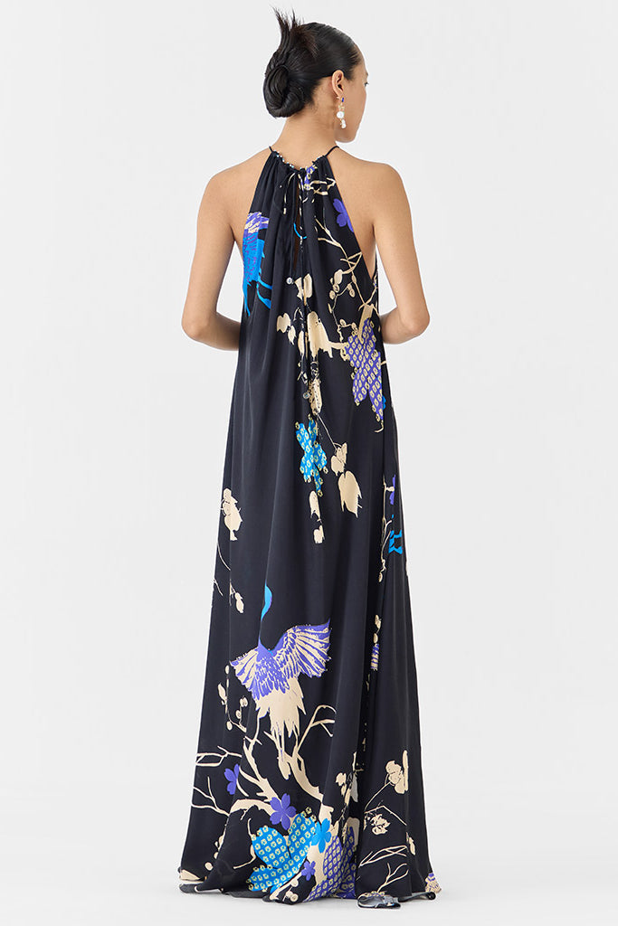 Black Crane Halter Dress DRESSES IKKIVI