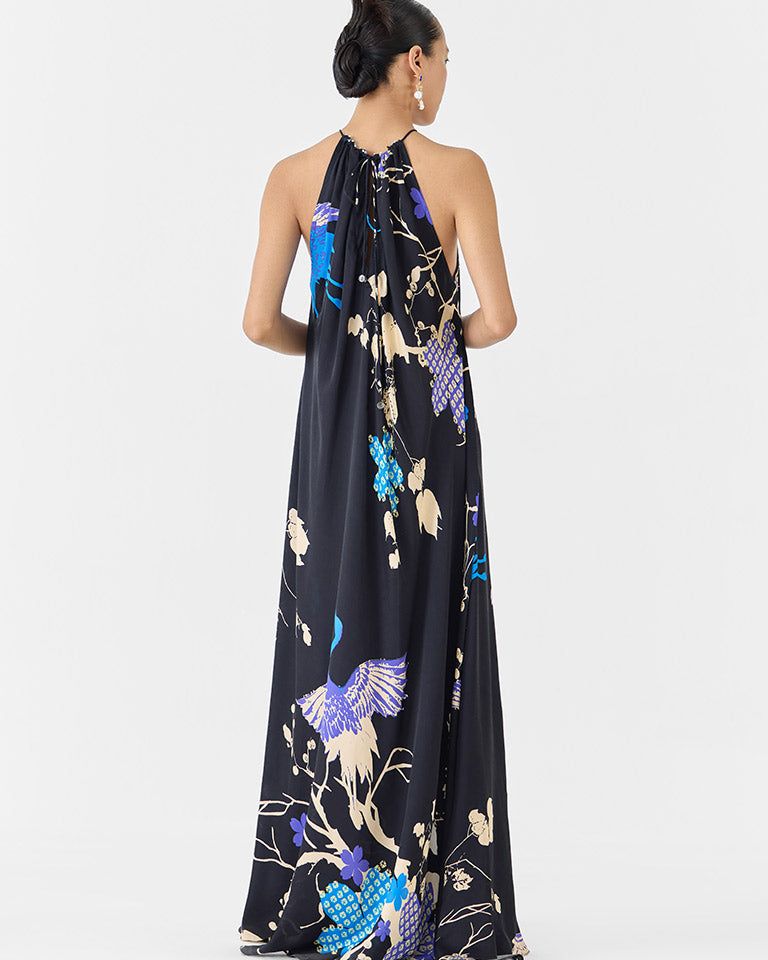 Black Crane Halter Dress DRESSES IKKIVI