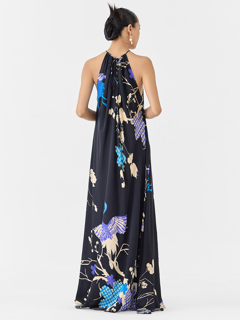 Black Crane Halter Dress DRESSES IKKIVI