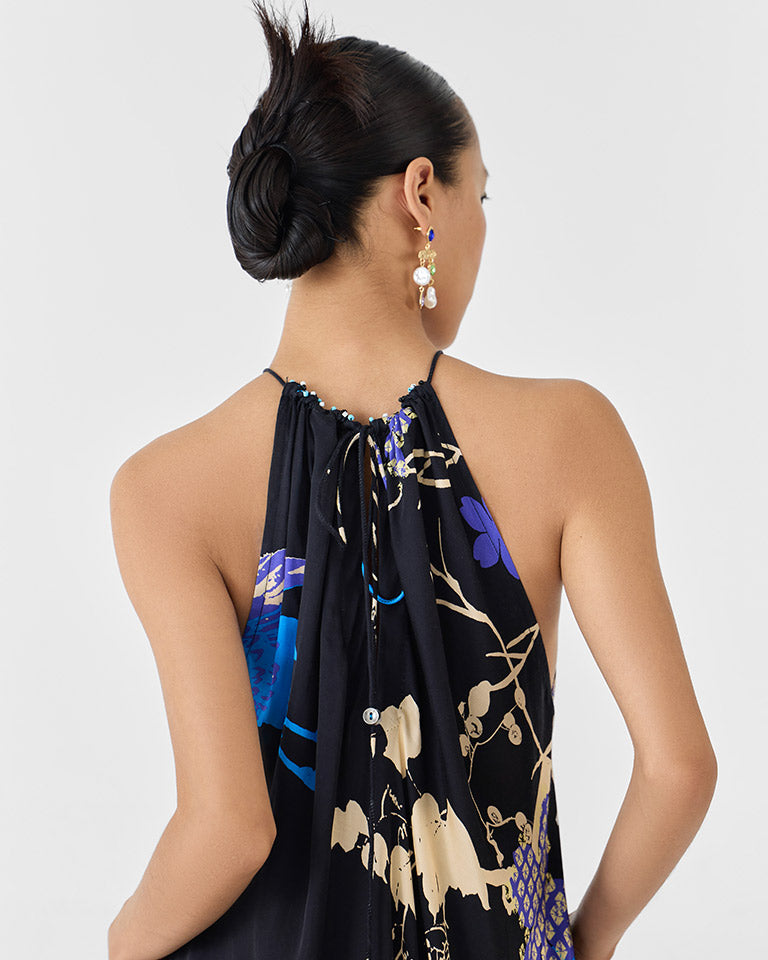 Black Crane Halter Dress DRESSES IKKIVI