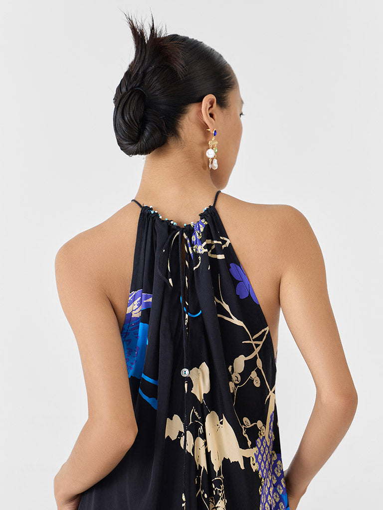 Black Crane Halter Dress DRESSES IKKIVI