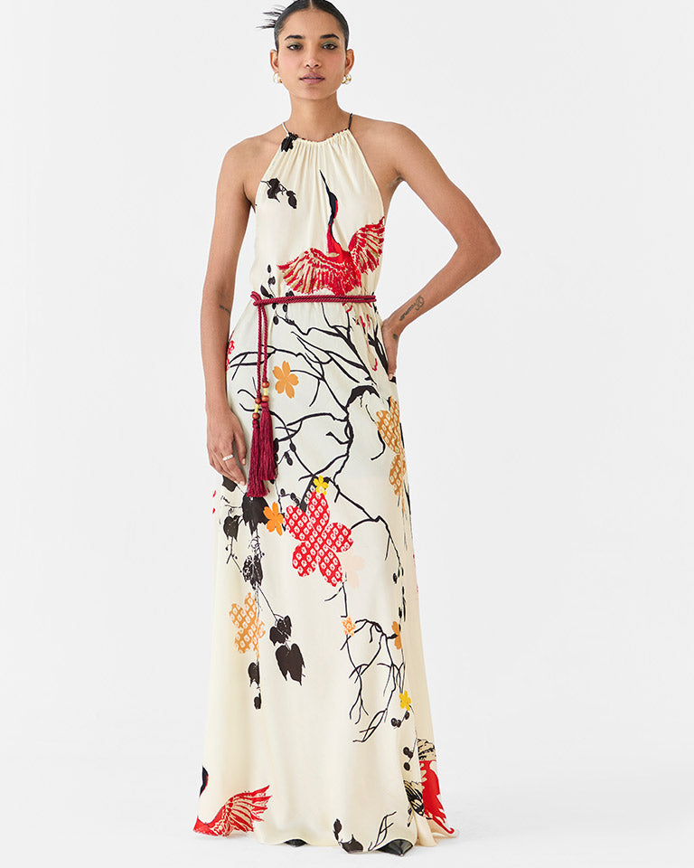 Red Crane Halter Dress DRESSES IKKIVI