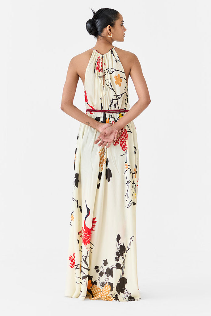 Red Crane Halter Dress DRESSES IKKIVI