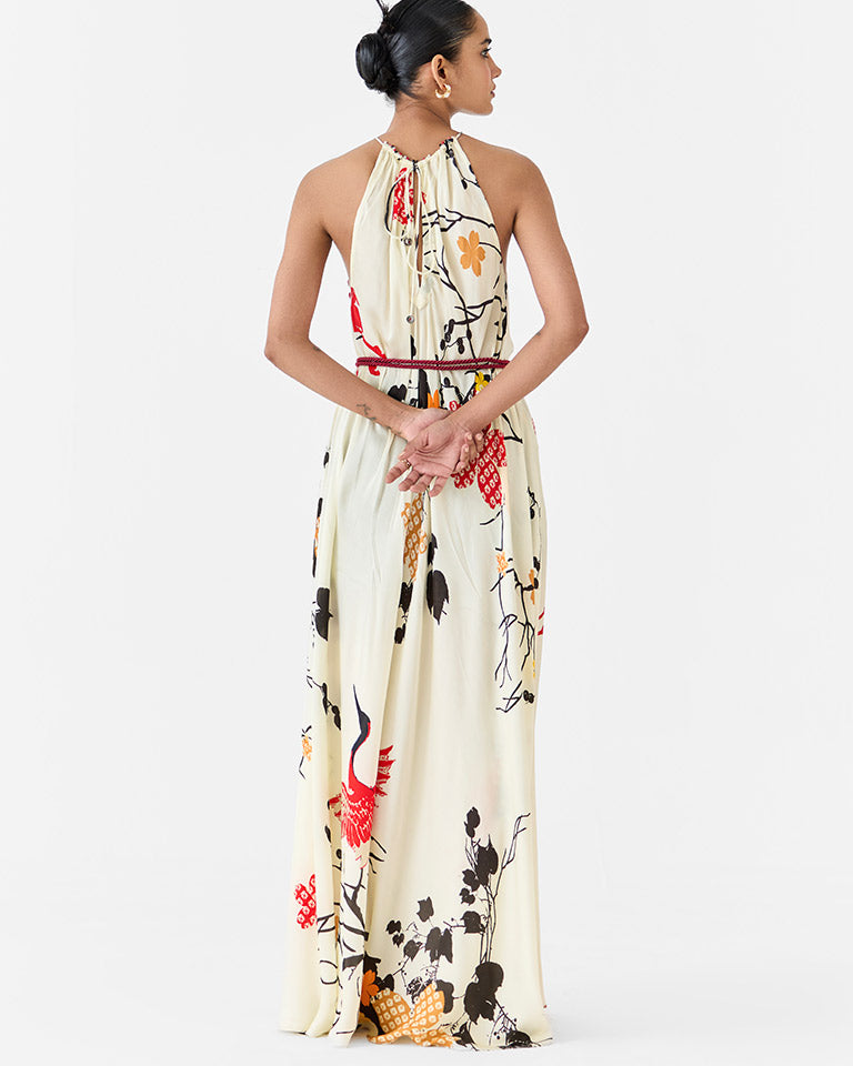 Red Crane Halter Dress DRESSES IKKIVI