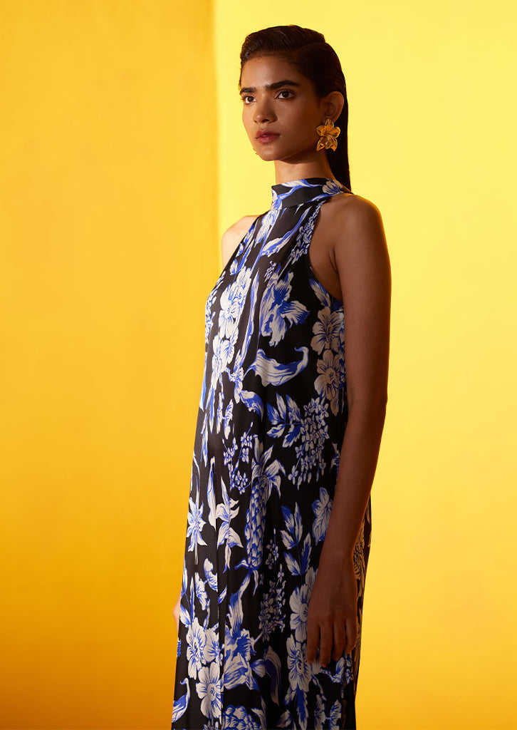 Black Pineapple Halter Dress DRESSES IKKIVI