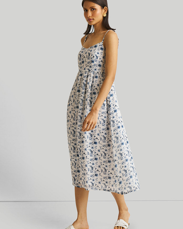 Strappy Gathered Blue Floral Dress DRESSES Reistor