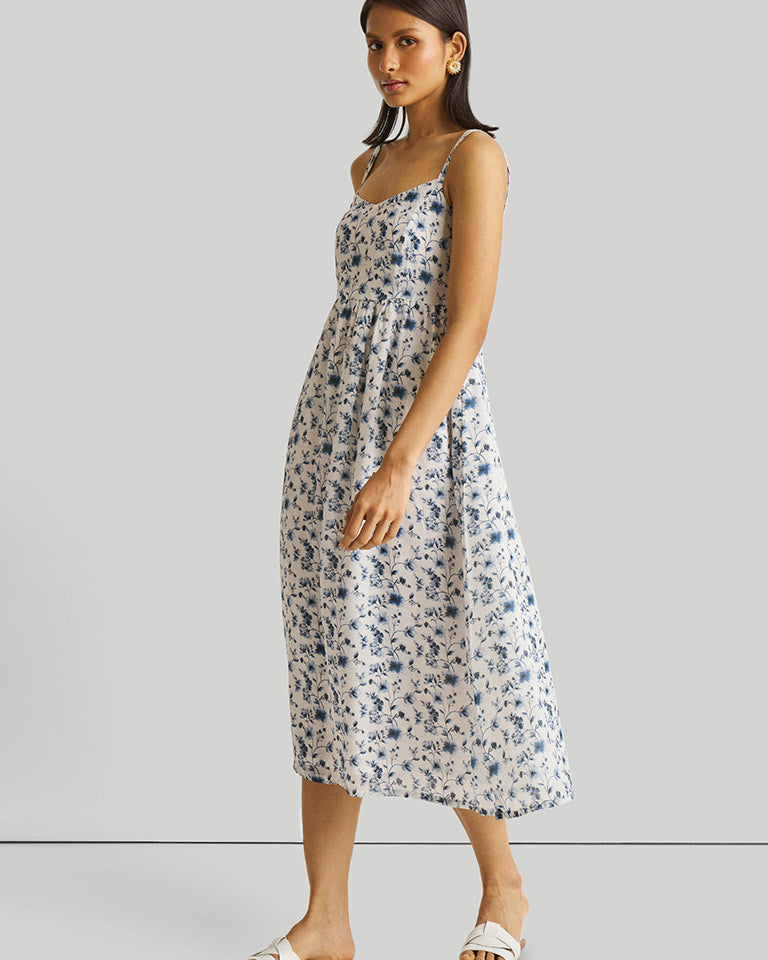Strappy Gathered Blue Floral Dress DRESSES Reistor