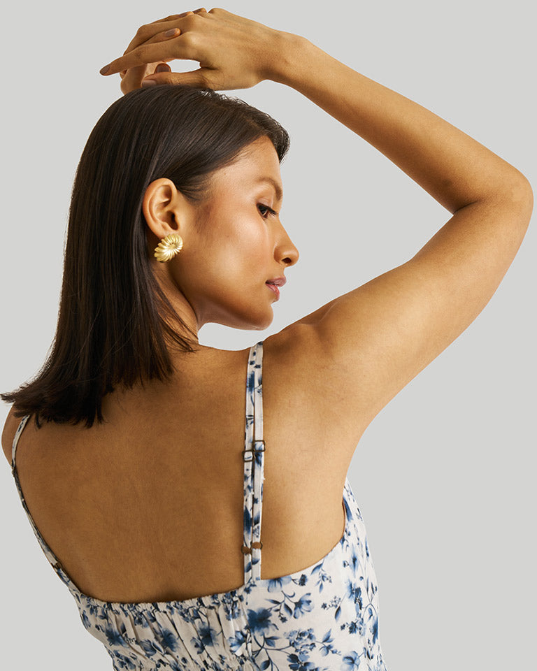 Strappy Gathered Blue Floral Dress DRESSES Reistor