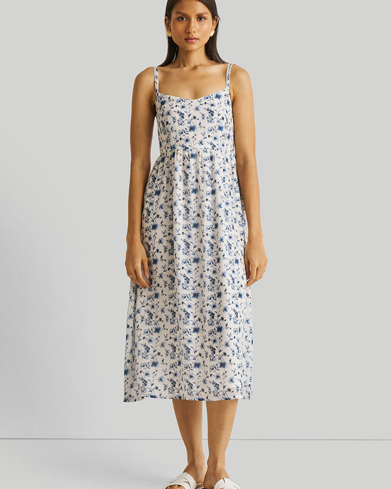 Strappy Gathered Blue Floral Dress DRESSES Reistor