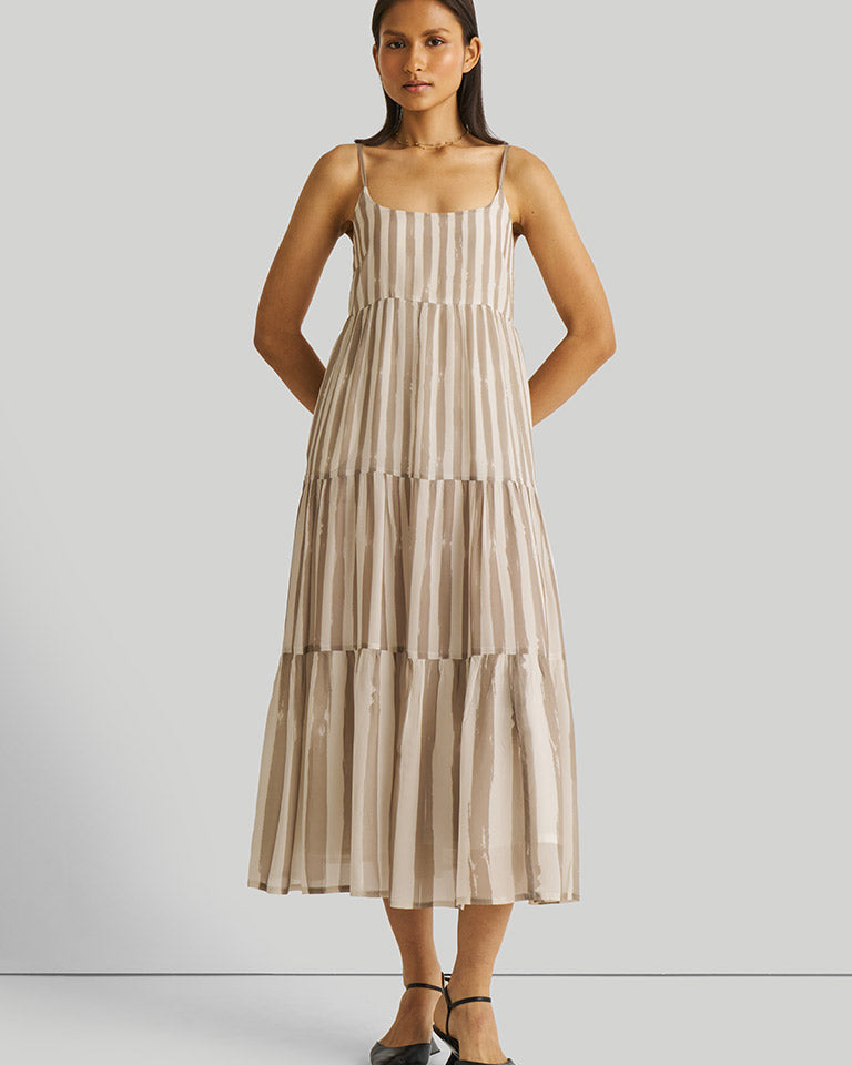 Strappy Ecru Tiered Maxi Dress DRESSES Reistor